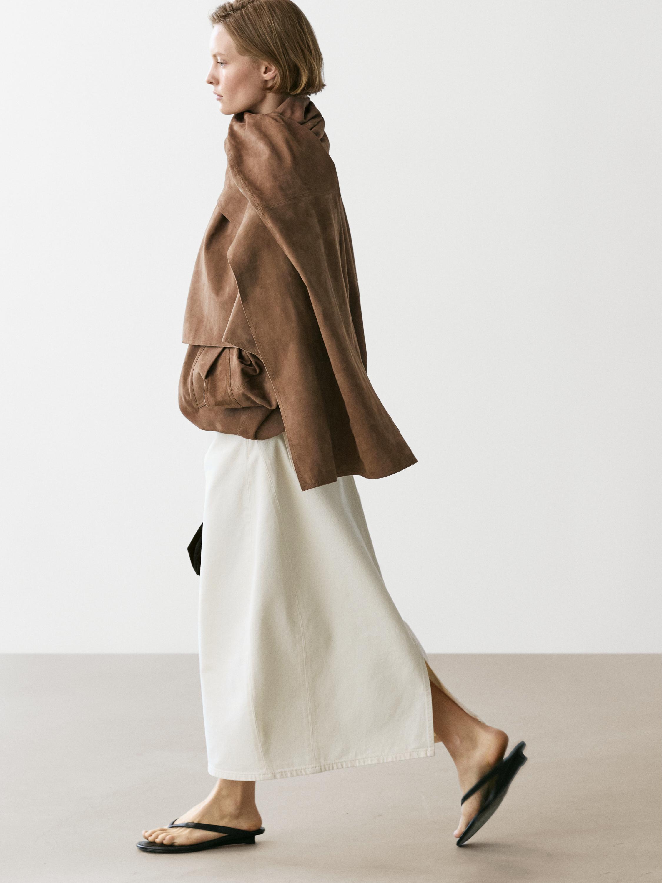 Blouson bomber en cuir et daim, détail écharpe